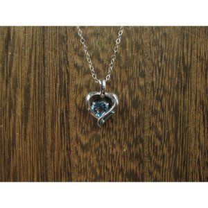 18 Inch Sterling Silver Blue Topaz Heart Within A Heart Necklace